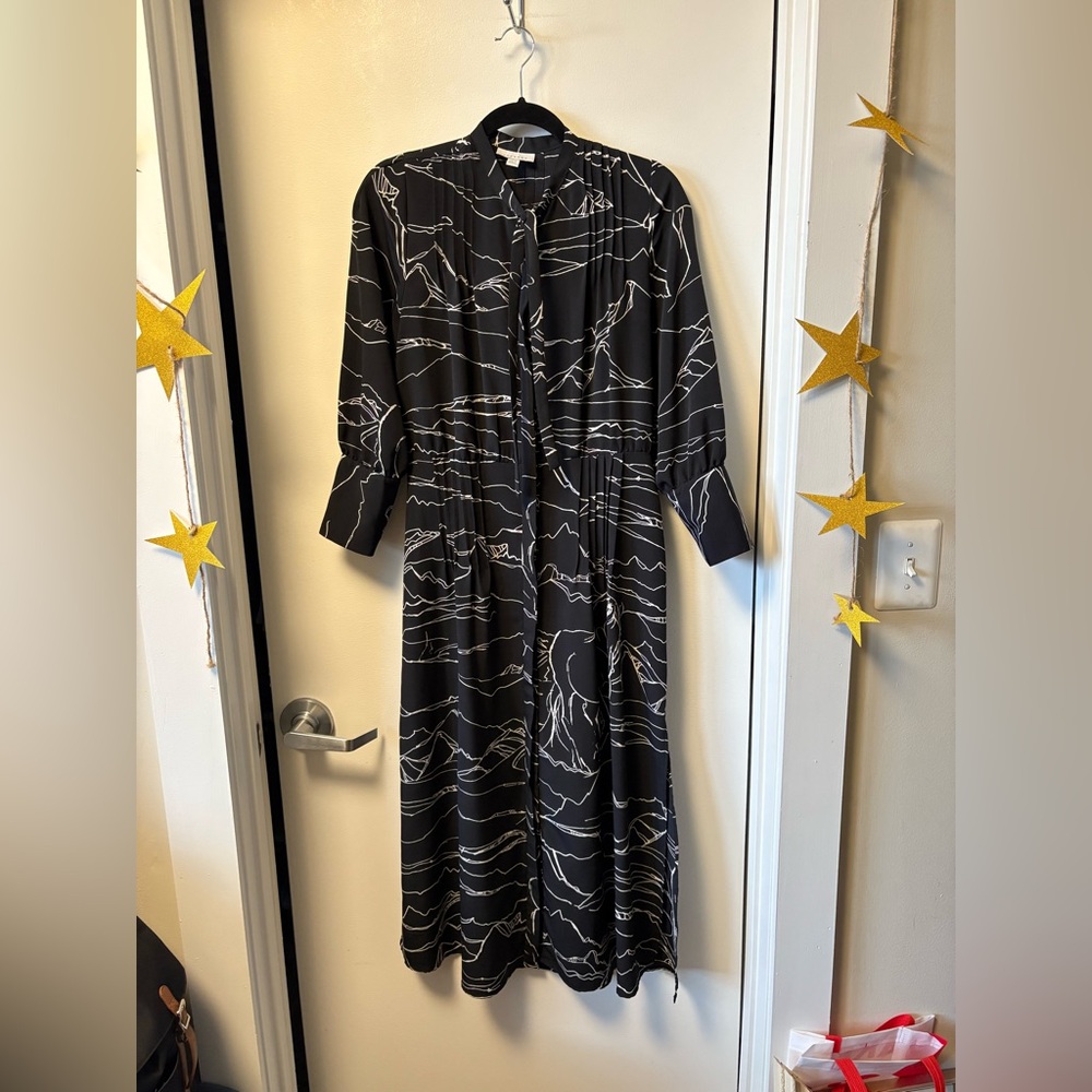 Topshop Black and White Buttoned Long Sleeve MIDI Dress